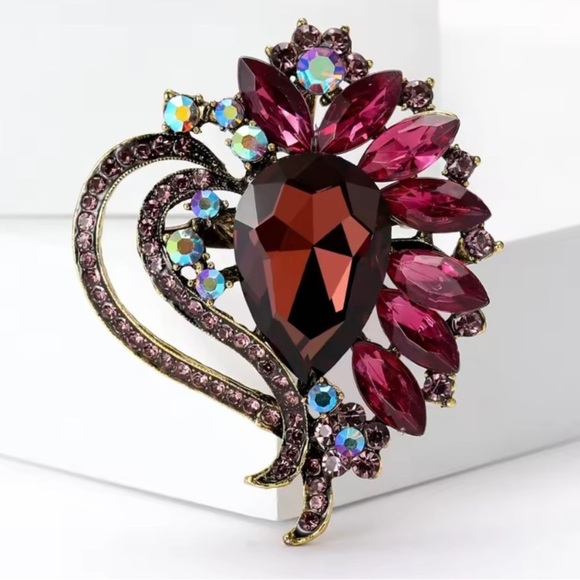 Anthropologie unique luxury diamond Red and Purple Brooch - Picture 6 of 8